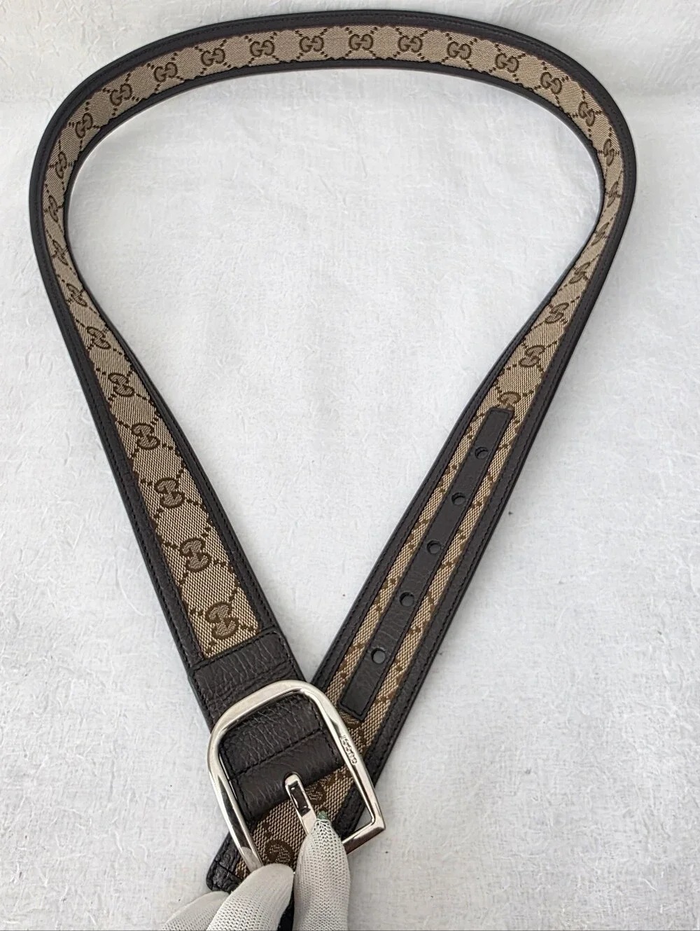Auth Gucci GG Canvas Leather Belt
